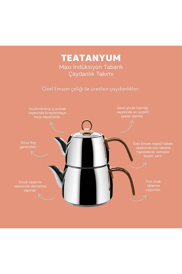 Teatanyum Maxi Indüksiyon Tabanlı Çaydanlık Takımı 1.2-2.5lt - 2