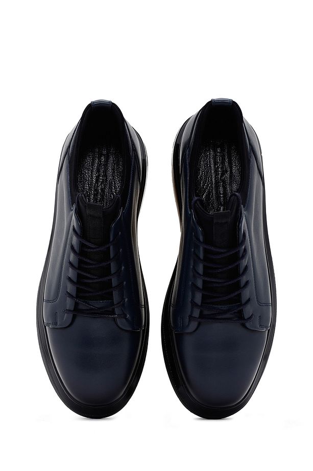Erkek Lacivert Kalın Tabanlı Bağcıklı Deri Sneaker 25SFD674518 - 6