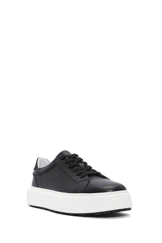 Erkek Siyah Bağcıklı Kalın Tabanlı Deri Sneaker 25SFD611818 - 6