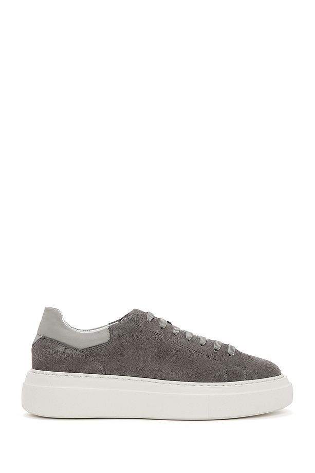 Erkek Gri Bağcıklı Kalın Tabanlı Süet Deri Sneaker 25SFD612910 - 1