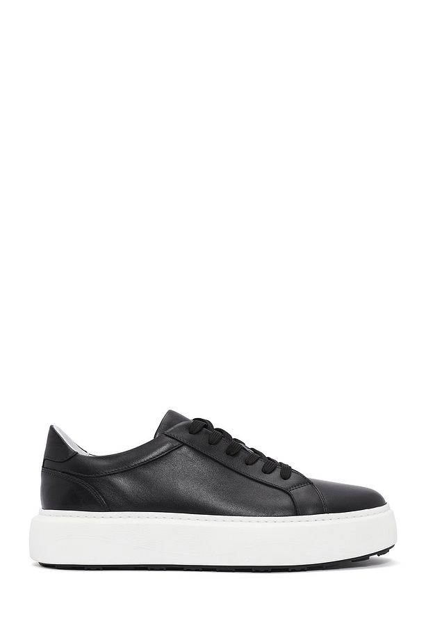 Erkek Siyah Bağcıklı Kalın Tabanlı Deri Sneaker 25SFD611818 - 1