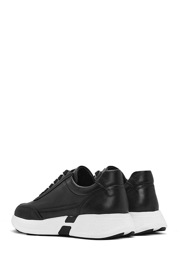 Erkek Siyah Bağcıklı Kalın Tabanlı Deri Sneaker 25SFD641518 - 5