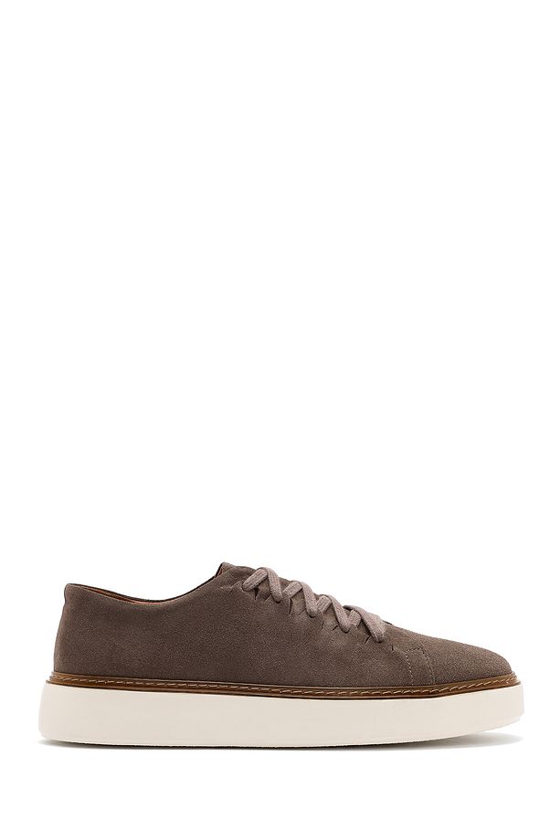 Erkek Vizon Bağcıklı Kalın Tabanlı Süet Deri Sneaker 25SFD632010 - 1