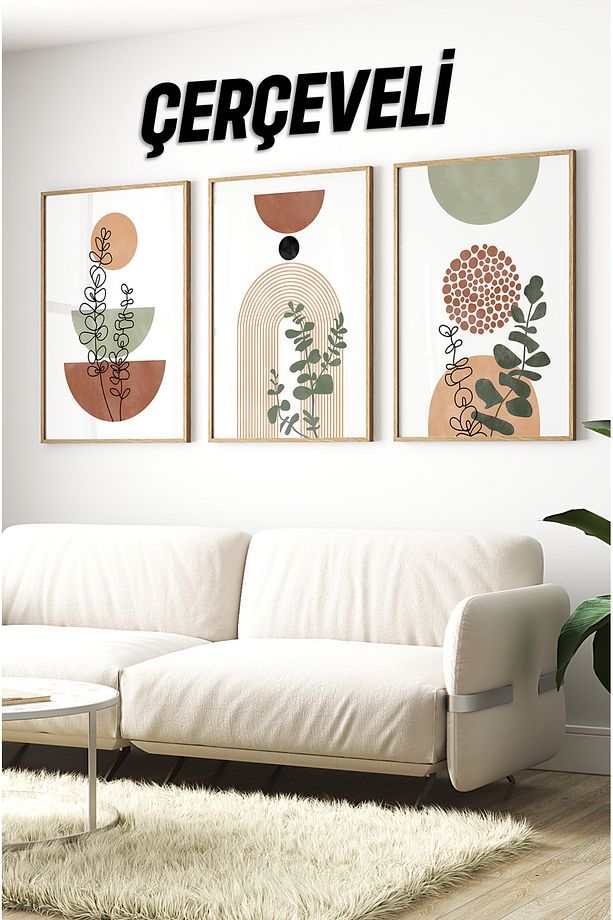 Dekorize Mdf Tablo Seti 3 Parça 3 Mm - Çerçeveli Salon Oturma Odası Için Bohem Duvar Dekoru 3018 - 1