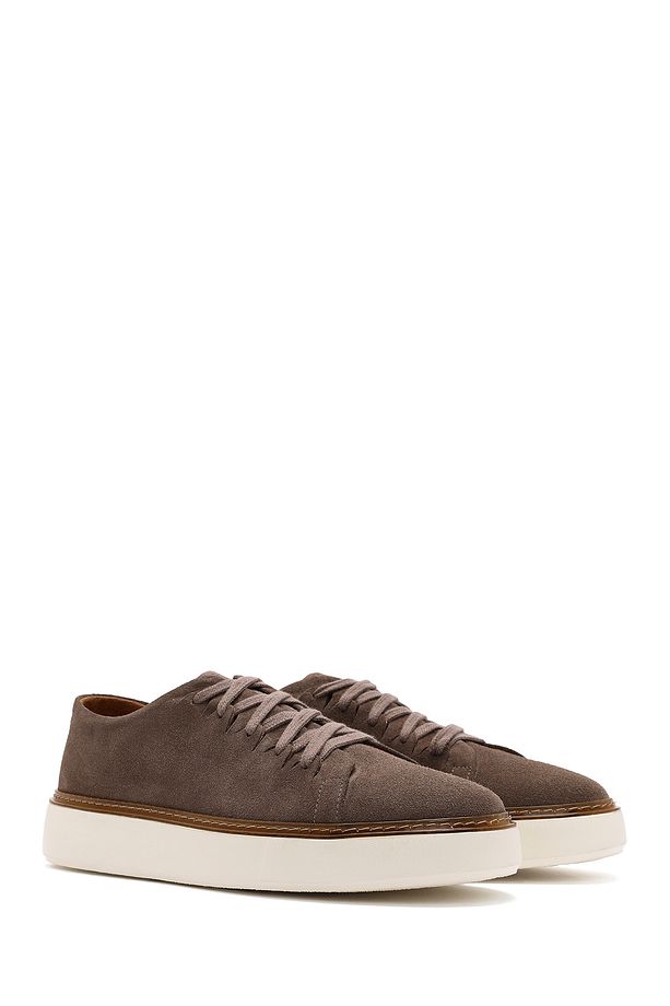 Erkek Vizon Bağcıklı Kalın Tabanlı Süet Deri Sneaker 25SFD632010 - 3