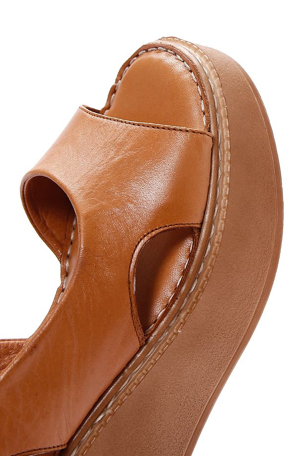 Kadın Taba Kalın Tabanlı Deri Comfort Sandalet 25SFD340818 - 8