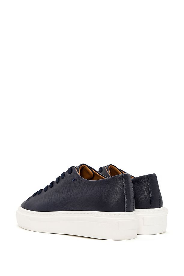 Erkek Lacivert Bağcıklı Kalın Tabanlı Deri Sneaker 25SFD6107FT - 5