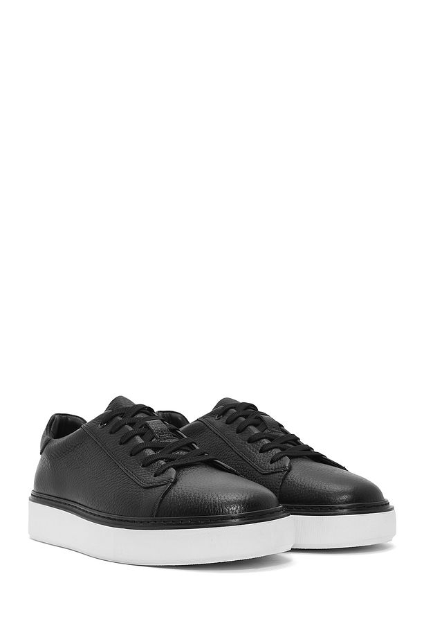 Erkek Siyah Bağcıklı Kalın Tabanlı Deri Sneaker 25SFD6124FT - 3