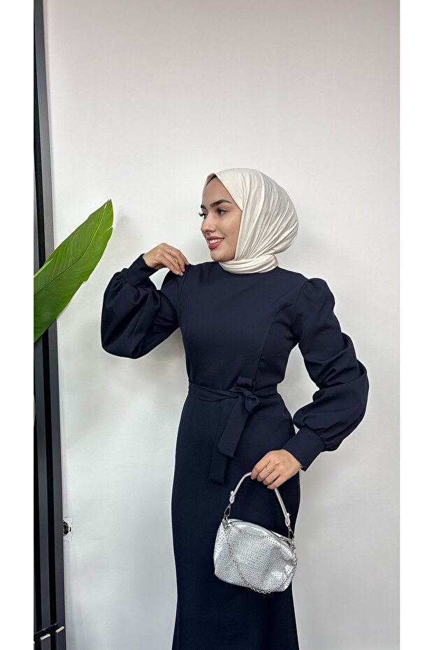 Balık model dabıl krep tesettür abiye - 3