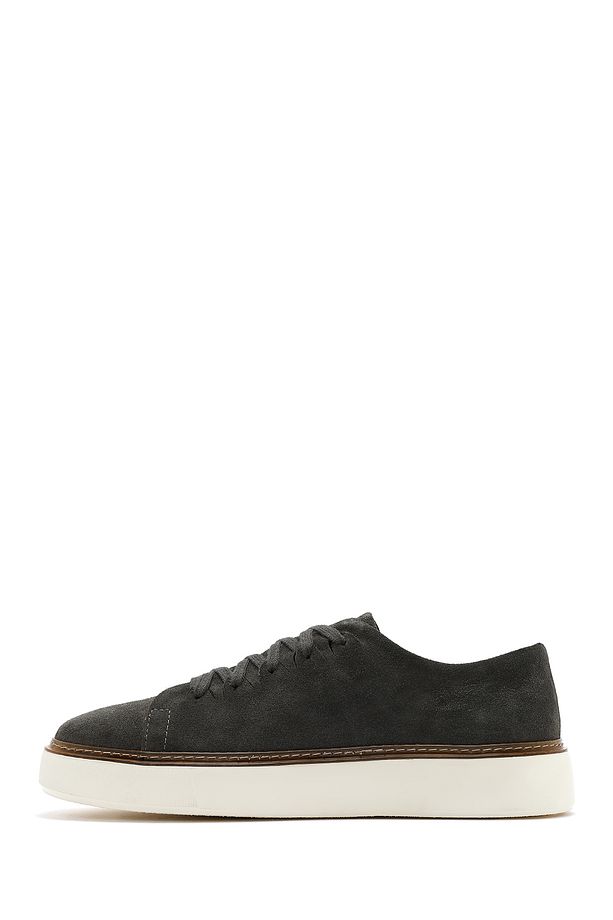 Erkek Yeşil Bağcıklı Kalın Tabanlı Süet Deri Sneaker 25SFD632010 - 2