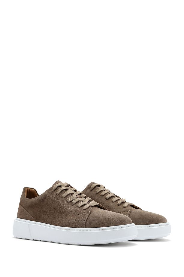 Erkek Bej Bağcıklı Süet Deri Sneaker 25SFD612710 - 3