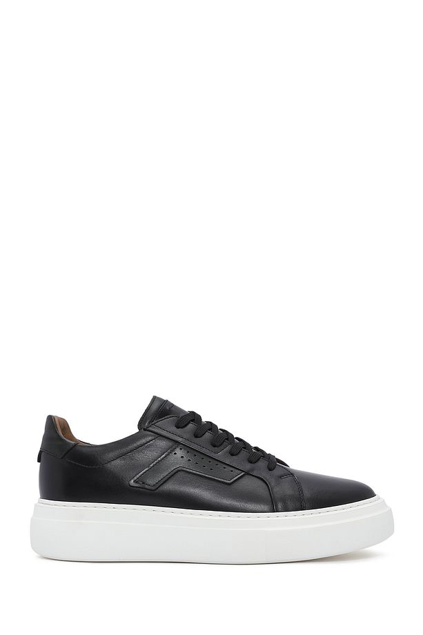 Erkek Siyah Bağcıklı Kalın Tabanlı Deri Sneaker 25SFD612518 - 1