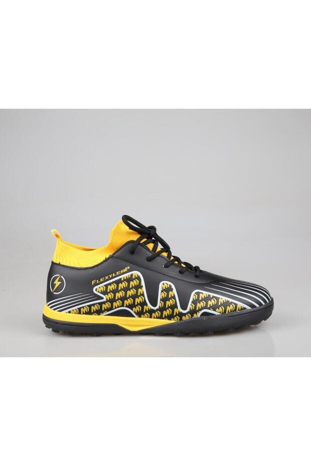 Black Yellow Children's Astroturf Field Shoes with Pele Socks