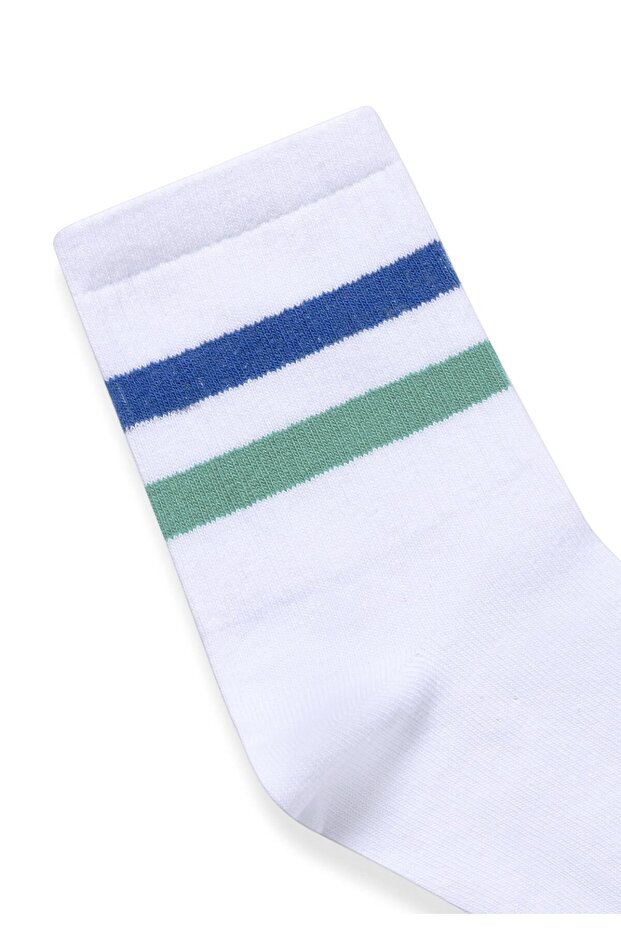 Şeritli Socket Çorap Beyaz - 2