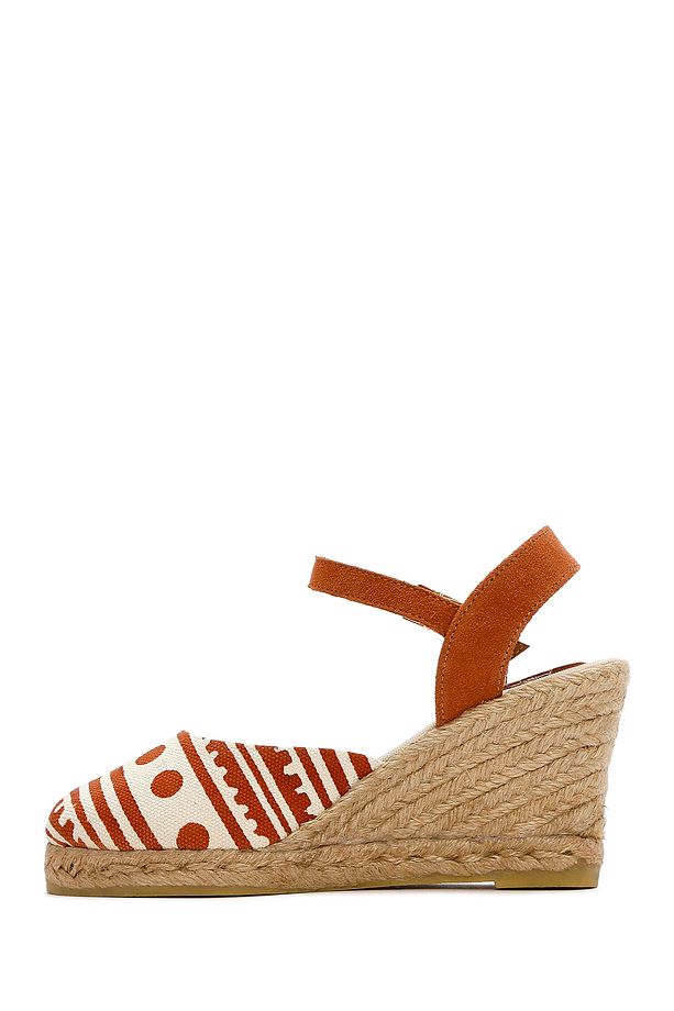 Kastamonu Taş Baskı Kadın Taba Desenli Dolgu Topuklu Espadril Sandalet 25SFD20846F - 5