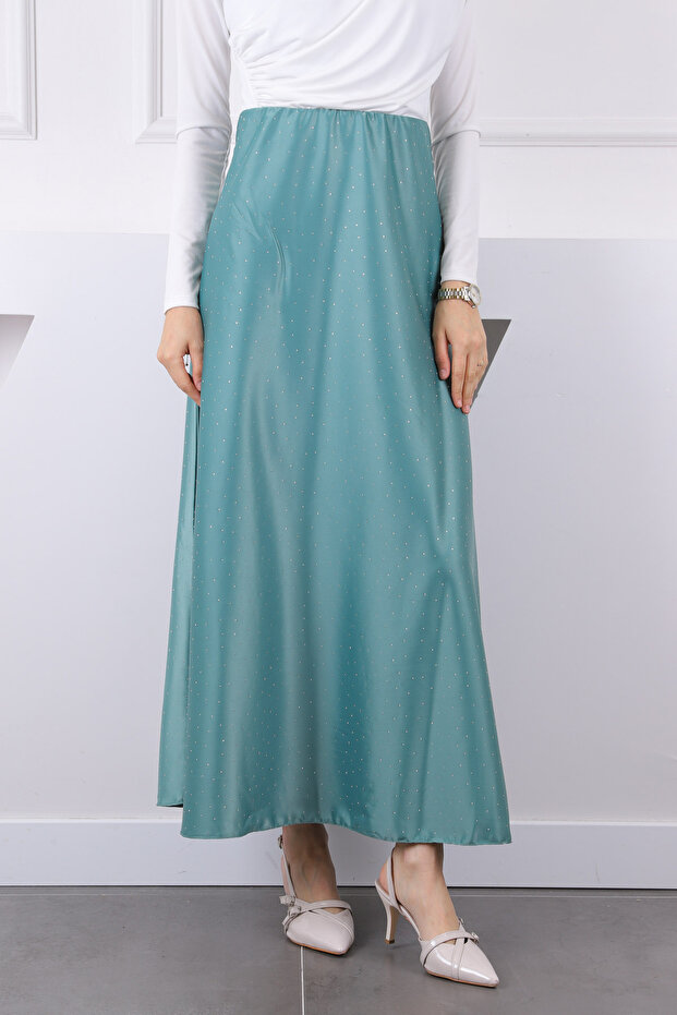 Mint Green Elastic Waist Stone Satin Skirt