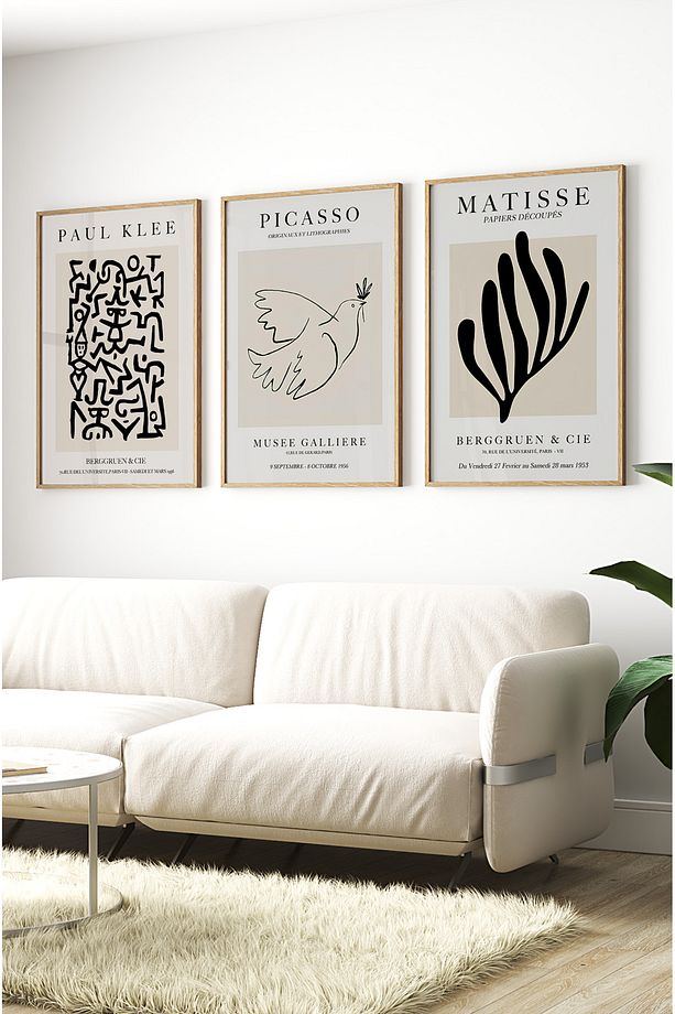 Dekorize Mdf Tablo Seti 3 Parça 3 Mm -Çerçeveli Tablo Seti Salon Oturma Odası Için Duvar Dekoru 3008 - 3