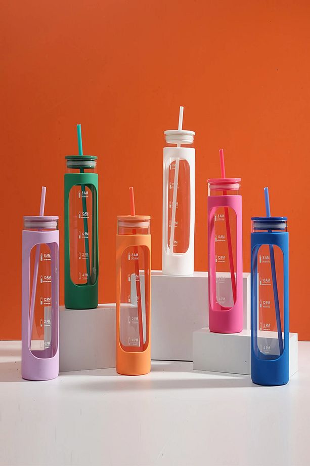 Silikon Kılıflı Pipetli Borosilikat Cam Şişe (475ML) - Pembe - 2