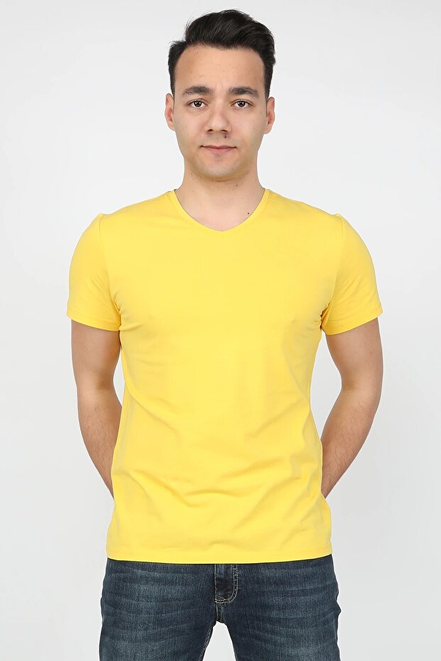 Men's Single Jersey Yellow Short Sleeve T-Shirt