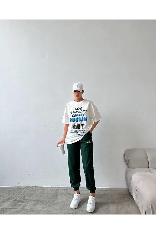 ART Printed T-shirt Sweatpants Jogger-Printed Bottom Top Tracksuit Set Oversize Crew Neck