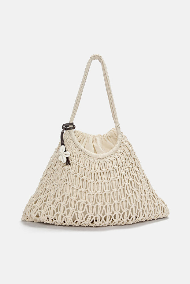 Süslemeli kroşe tote çanta - 1