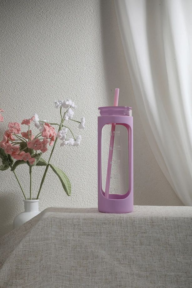 Silikon Kılıflı Pipetli Borosilikat Cam Şişe (475ML) - Pembe - 1