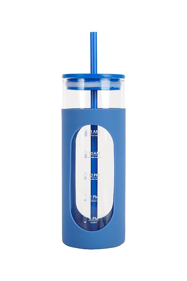 Silikon Kılıflı Pipetli Borosilikat Cam  Şişe (475ml) - Mavi - 4