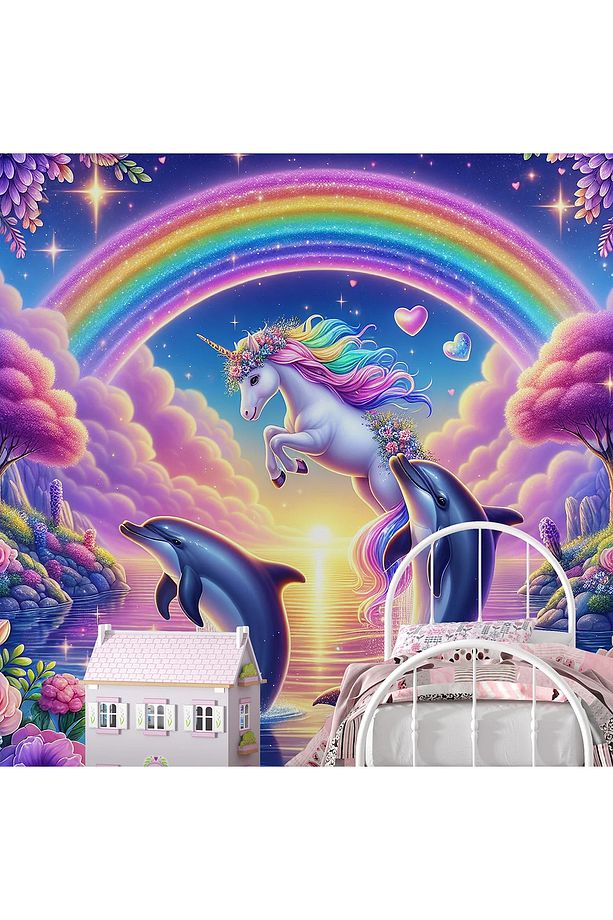 Çocuk Odası UnicornTemalı Tek Parça Duvar Kağıdı -Isı ve Ses Yalıtımı Yırtılmaz - 2