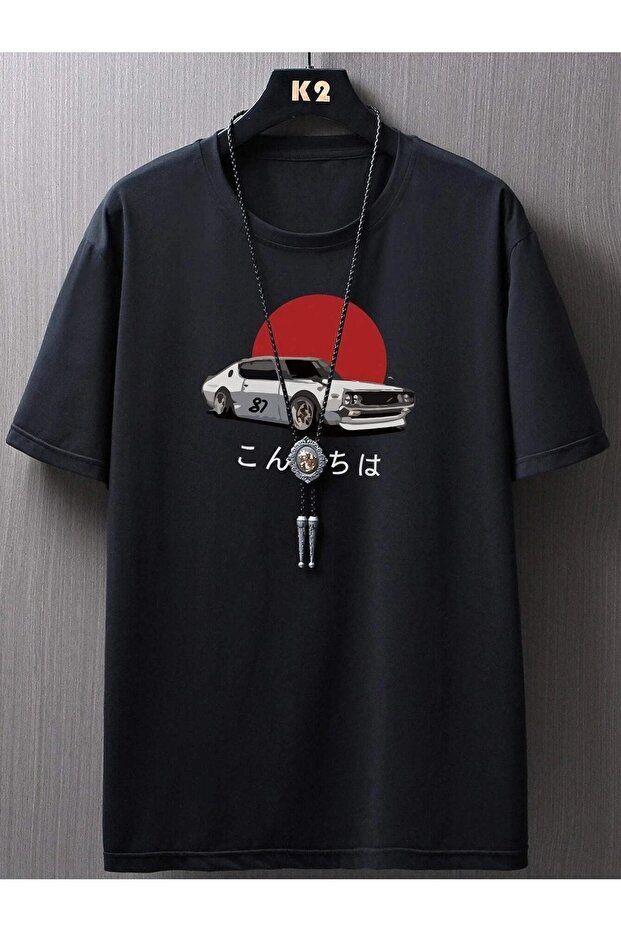 Men's Black Oversize Car Printed T-shirt
