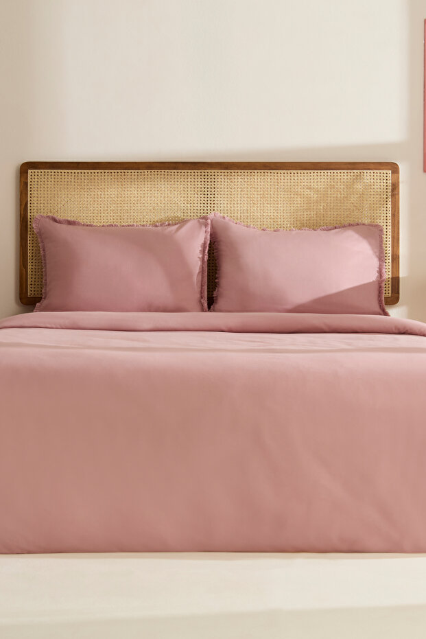 Ella Krep 100% Cotton Double Duvet Cover Set Dusty Rose