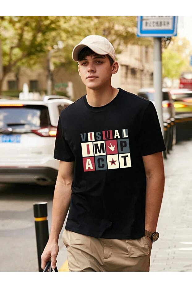 Μαύρο μπλουζάκι Unisex Oversize Visual I'm Pact Printed - 1