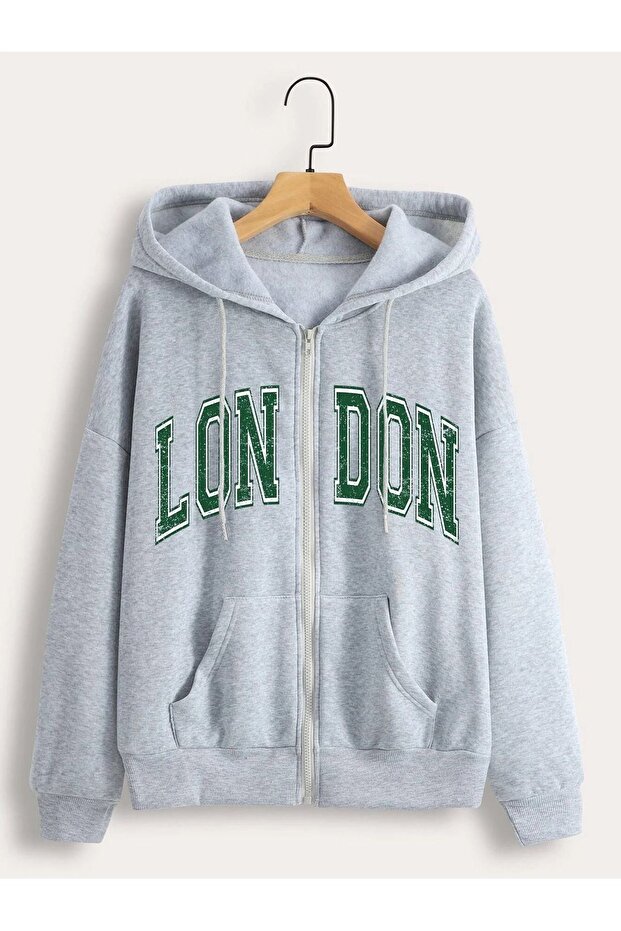 Cardigan - Gray Printed Oversize Hoodie