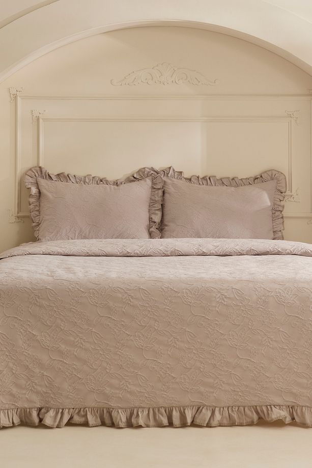 White Collection Tyra %100 Pamuk Çift Kişilik Yatak Örtüsü Bej - 1