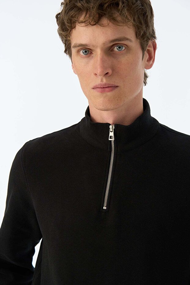 Basic SuperSoft Quarter-Zip Sweatshirt - Siyah - 4