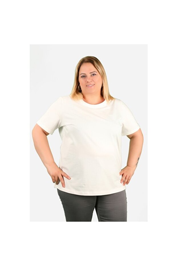 Ecru Single Jersey Plus Size Women's T-Shirt