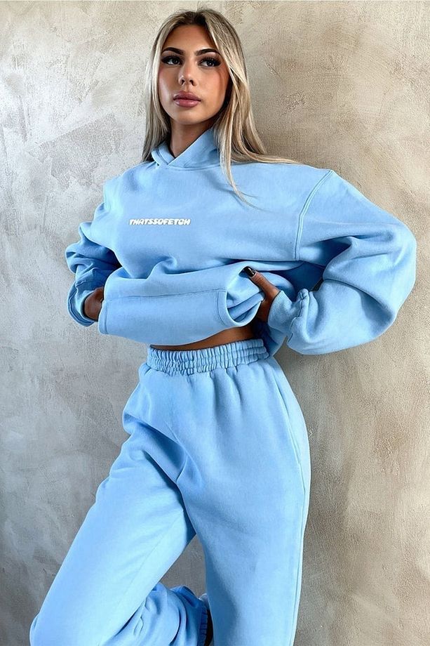 Bebe Mavisi That So Fetch Eşofman Takımı - Baskılı Oversize Kapüşonlu Şardonlu - 5