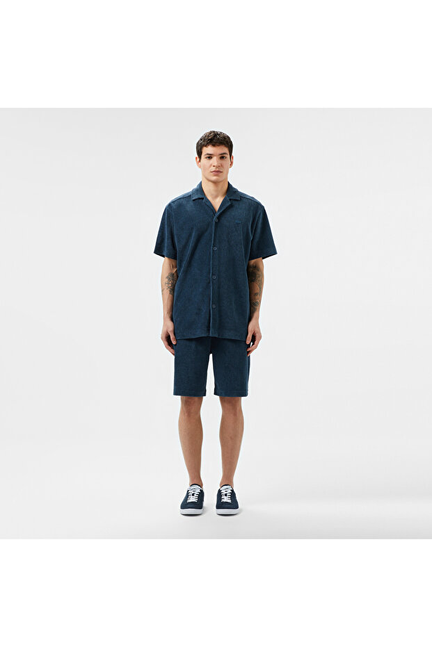 Erkek Relaxed Fit Kısa Kollu Koyu Mavi Gömlek - 4