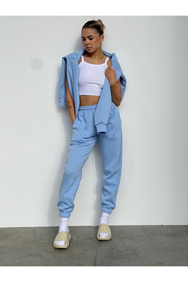 Комплект анцуг Ellore Australia Суитшърт Jogger - Бебешко синя щампа с голяма суичър с качулка - 3