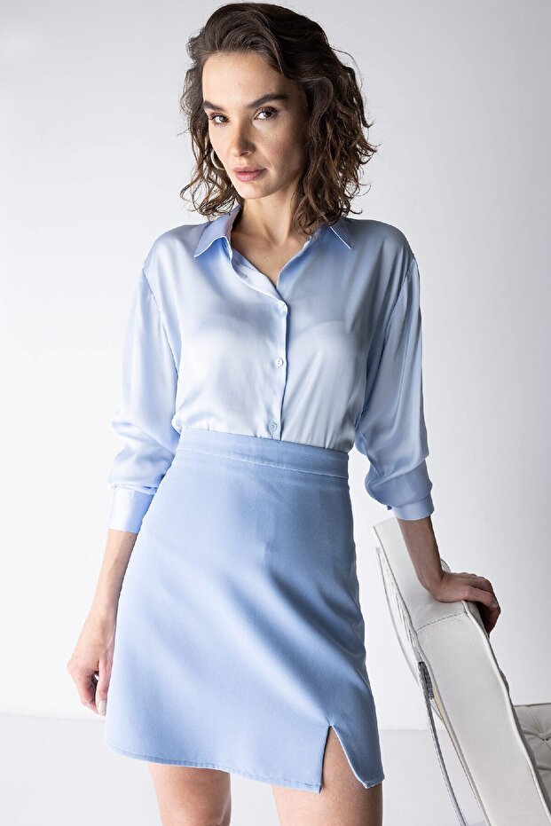 Regular Fit Basic Long Sleeve Satin Shirt Z2989az23sp