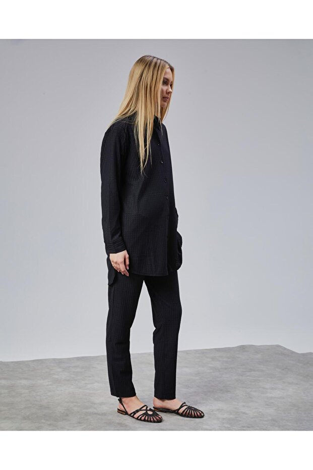 طقم كيمونا مزدوج بياقة قميص أسود - 3