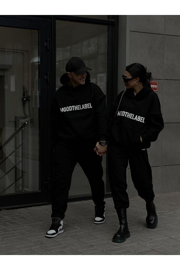 Mood The Label Kışlık Eşofman Takımı - Siyah Baskılı Kapüşonlu Oversize Şardonlu - 3