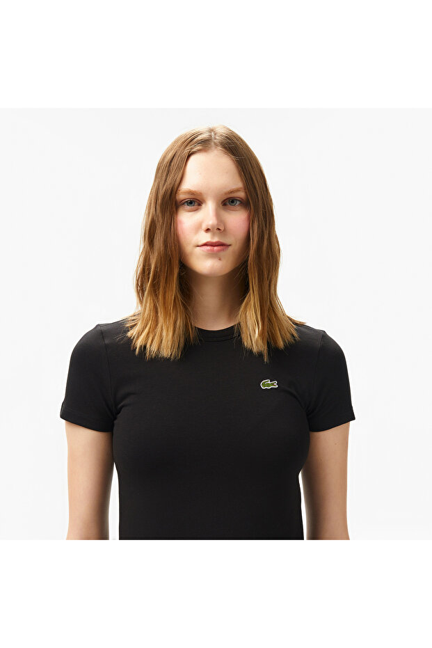 Kadın Slim Fit Bisiklet Yaka Siyah T-Shirt - 2