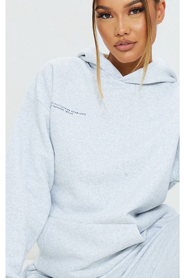 Established Tracksuit Set Sweatshirt Jogger - Gray Printed Oversize Hooded Elastic Leg