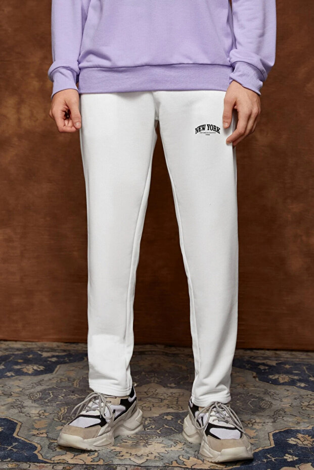 Men's Regular Fit New York Printed Slim Sweatpants Spr25Ea01