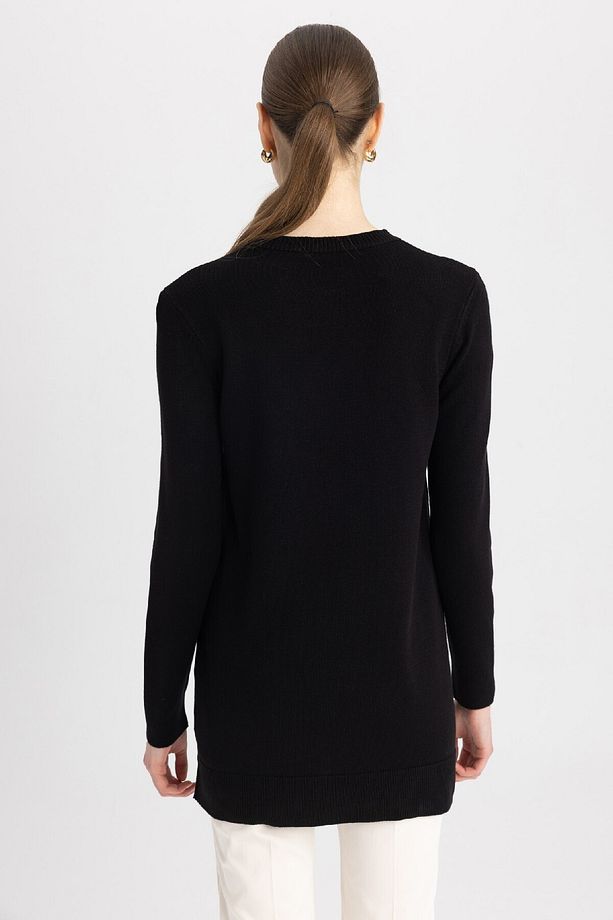 Regular Fit Bisiklet Yaka Yırtmaçlı Basic Düz Triko Kazak Tunik H3431az23wn - 7