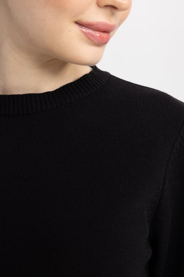 Regular Fit Bisiklet Yaka Yırtmaçlı Basic Düz Triko Kazak Tunik H3431az23wn - 6