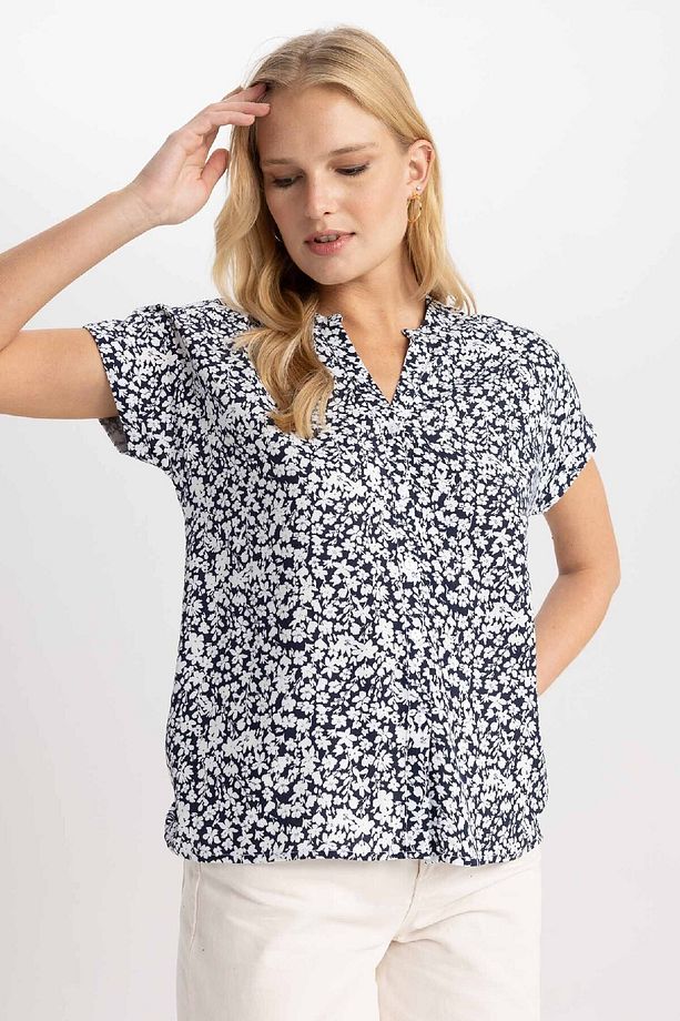 Regular Fit Bisiklet Yaka Desenli Kısa Kollu Gömlek I6173az23sm - 3