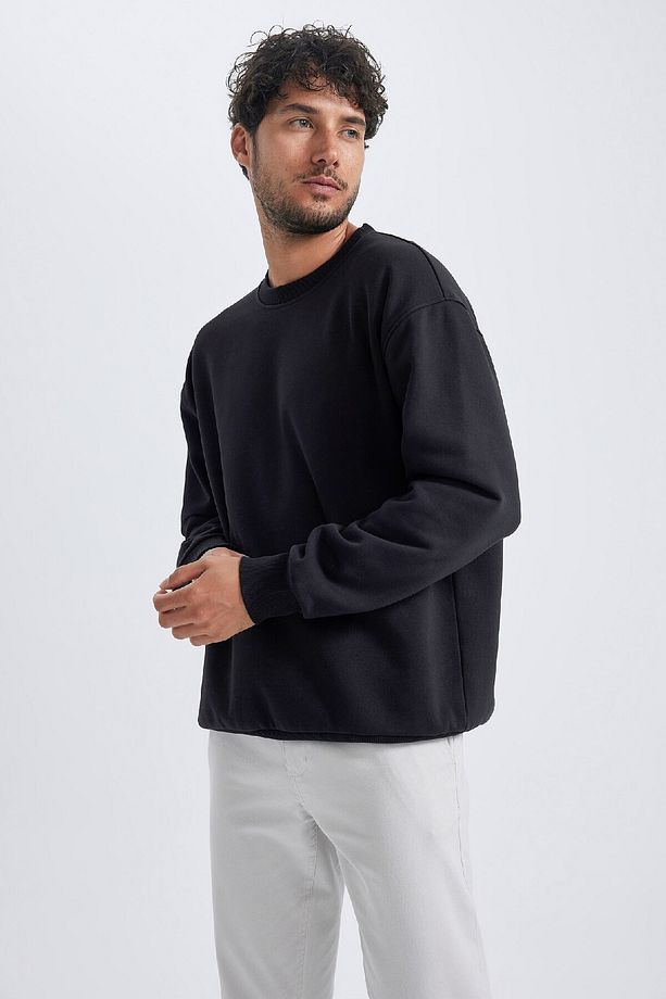 Oversize Geniş Kalıp Bisiklet Yaka Kalın Basic Düz Sweatshirt T5139az23au - 4