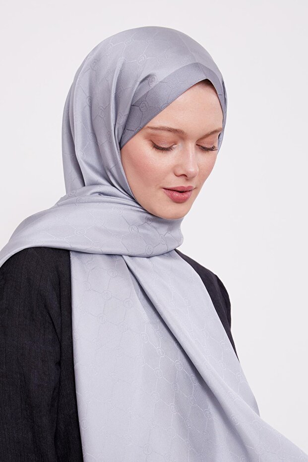 شال حريري بنمط قرص العسل الفضي - 2