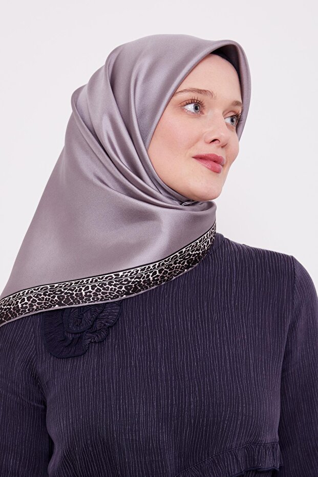 Stone Stripe Leopard Pattern Twill Silk Scarf - 2